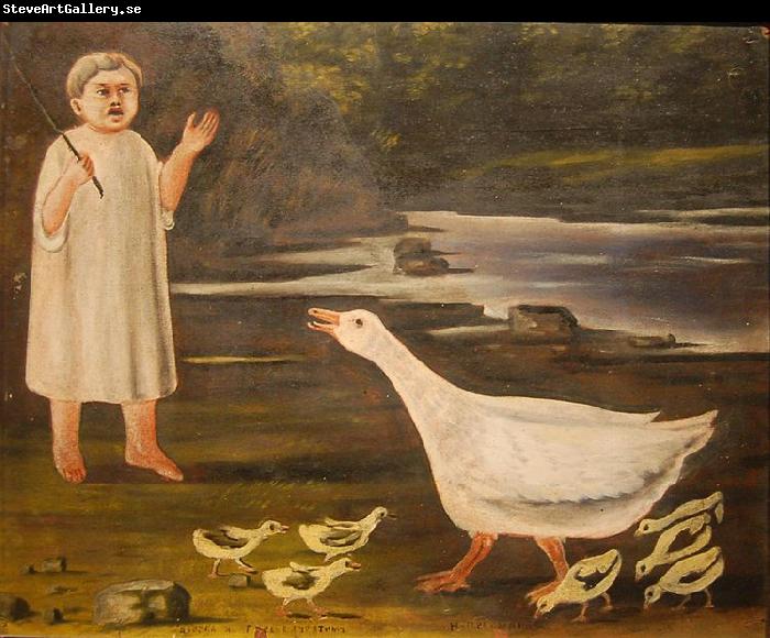 Niko Pirosmanashvili A girl and a goose with goslings